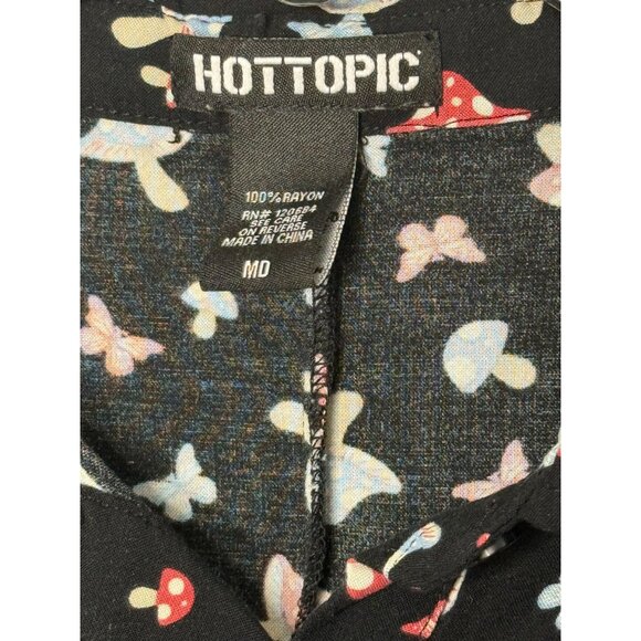 Hot Topic Oversized Boxy Fit Button Up Top Allover Novelty Print Mushrooms Sz. M - Picture 2 of 7